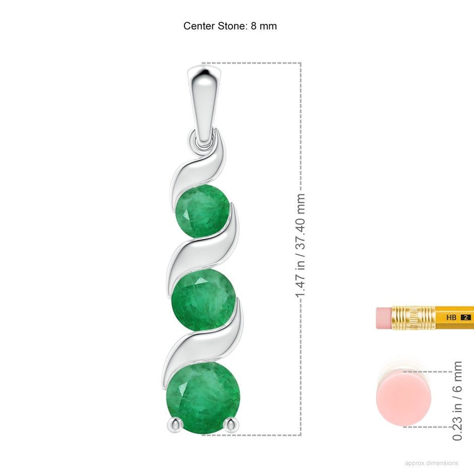 8mm A Channel-Set Round Emerald Three Stone Journey Pendant in White Gold ruler
