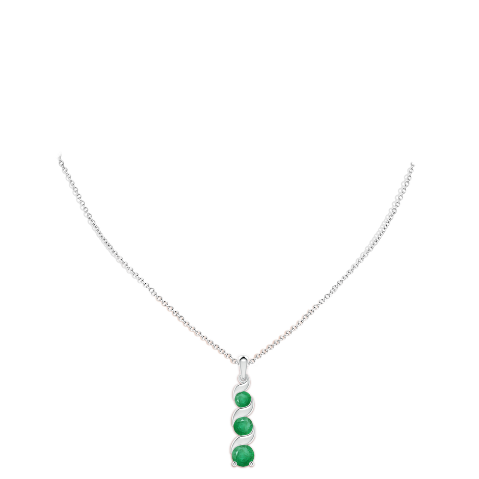 8mm A Channel-Set Round Emerald Three Stone Journey Pendant in White Gold pen