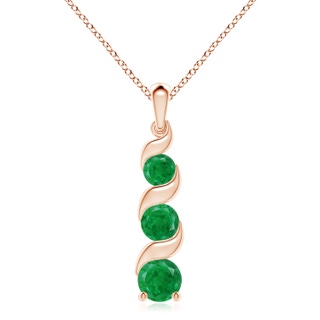 8mm AA Channel-Set Round Emerald Three Stone Journey Pendant in Rose Gold