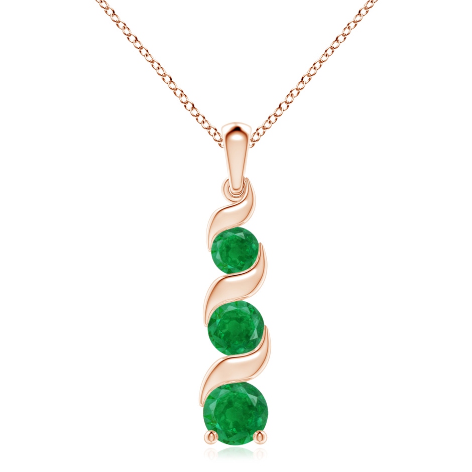 8mm AA Channel-Set Round Emerald Three Stone Journey Pendant in Rose Gold 