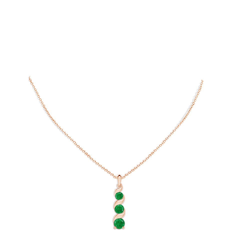 8mm AA Channel-Set Round Emerald Three Stone Journey Pendant in Rose Gold pen