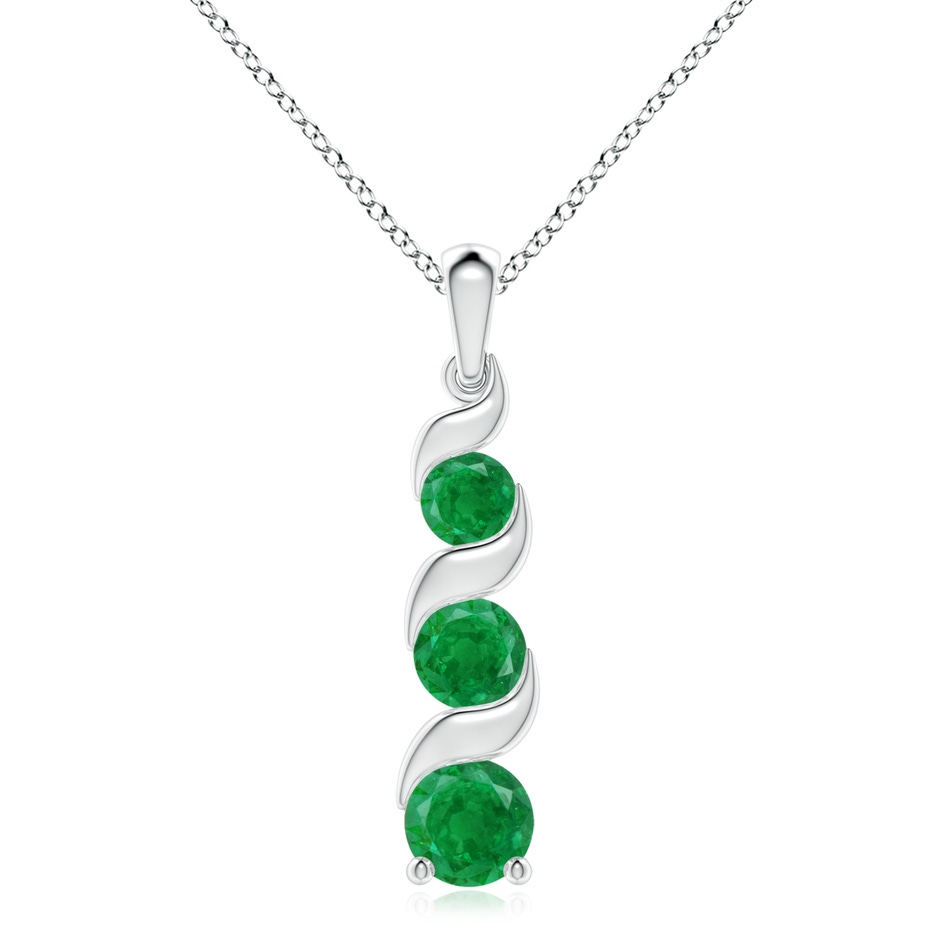 8mm AA Channel-Set Round Emerald Three Stone Journey Pendant in S999 Silver 