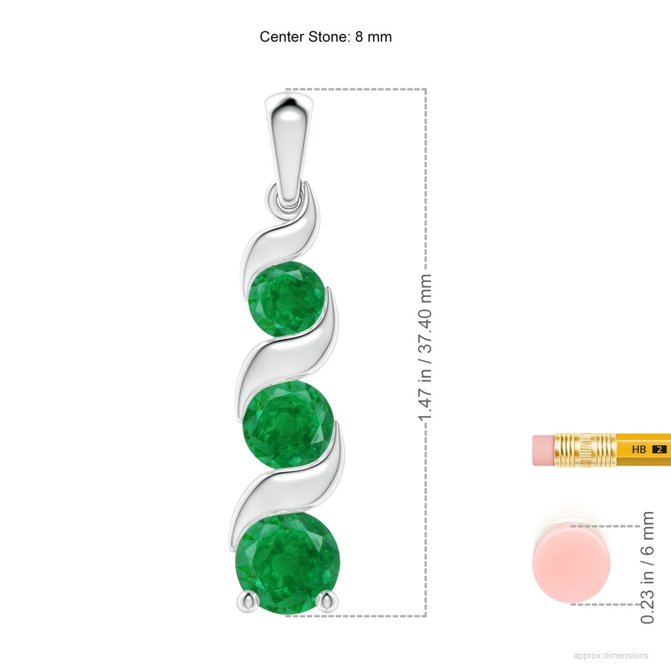 8mm AA Channel-Set Round Emerald Three Stone Journey Pendant in S999 Silver ruler