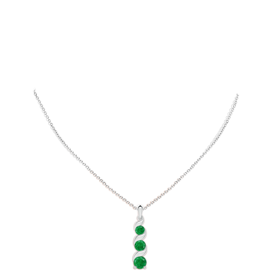 8mm AA Channel-Set Round Emerald Three Stone Journey Pendant in S999 Silver pen