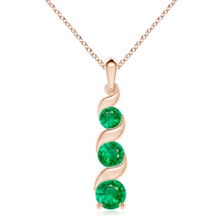 8mm AAA Channel-Set Round Emerald Three Stone Journey Pendant in 18K Rose Gold