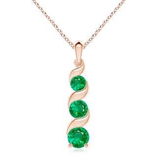 8mm AAA Channel-Set Round Emerald Three Stone Journey Pendant in 9K Rose Gold