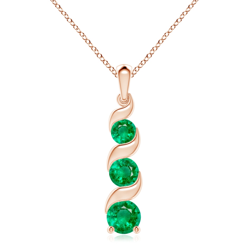 8mm AAA Channel-Set Round Emerald Three Stone Journey Pendant in Rose Gold 