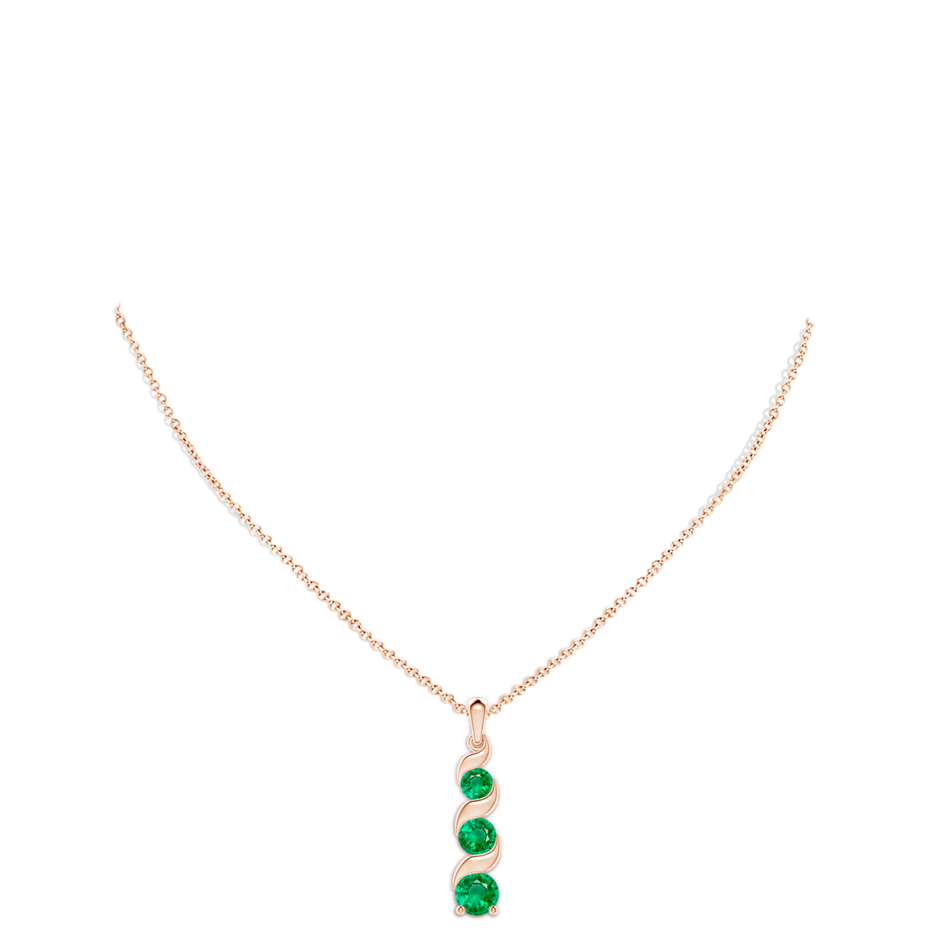 8mm AAA Channel-Set Round Emerald Three Stone Journey Pendant in Rose Gold pen