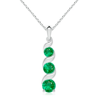8mm AAA Channel-Set Round Emerald Three Stone Journey Pendant in S999 Silver