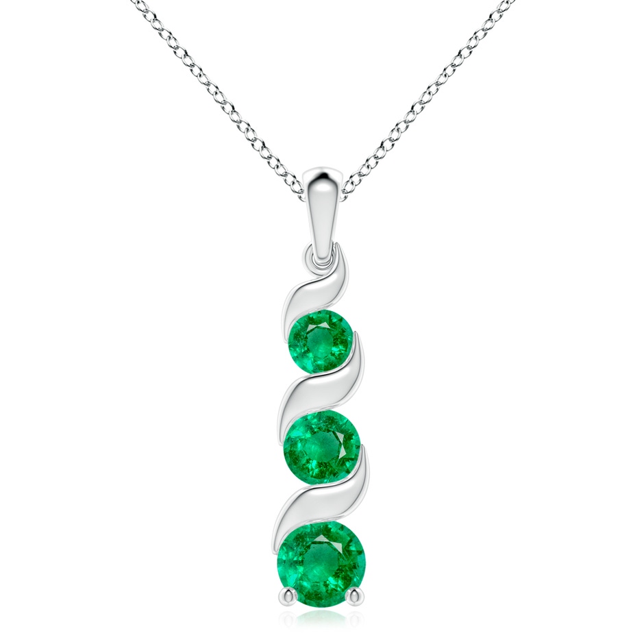 8mm AAA Channel-Set Round Emerald Three Stone Journey Pendant in White Gold 