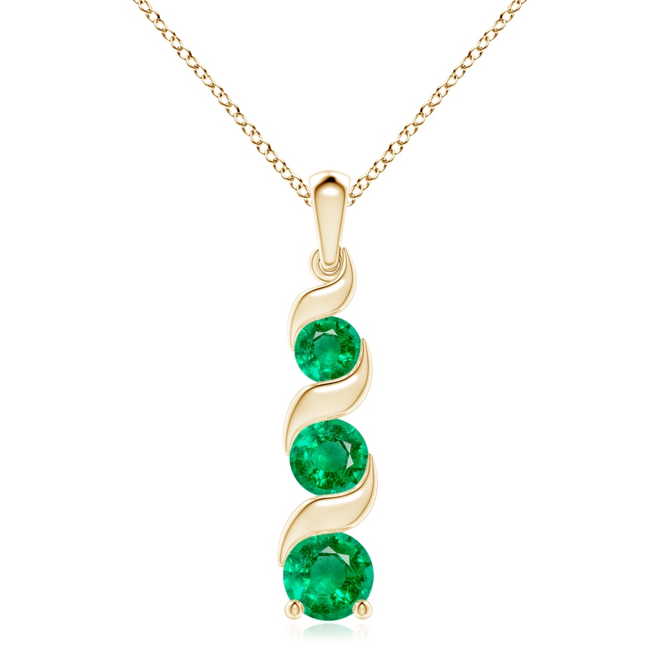 8mm AAA Channel-Set Round Emerald Three Stone Journey Pendant in Yellow Gold 
