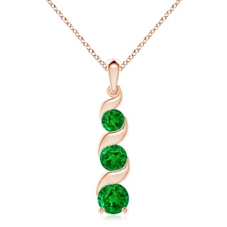 8mm AAAA Channel-Set Round Emerald Three Stone Journey Pendant in 18K Rose Gold