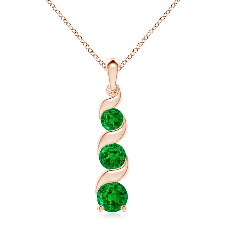 8mm AAAA Channel-Set Round Emerald Three Stone Journey Pendant in 18K Rose Gold 
