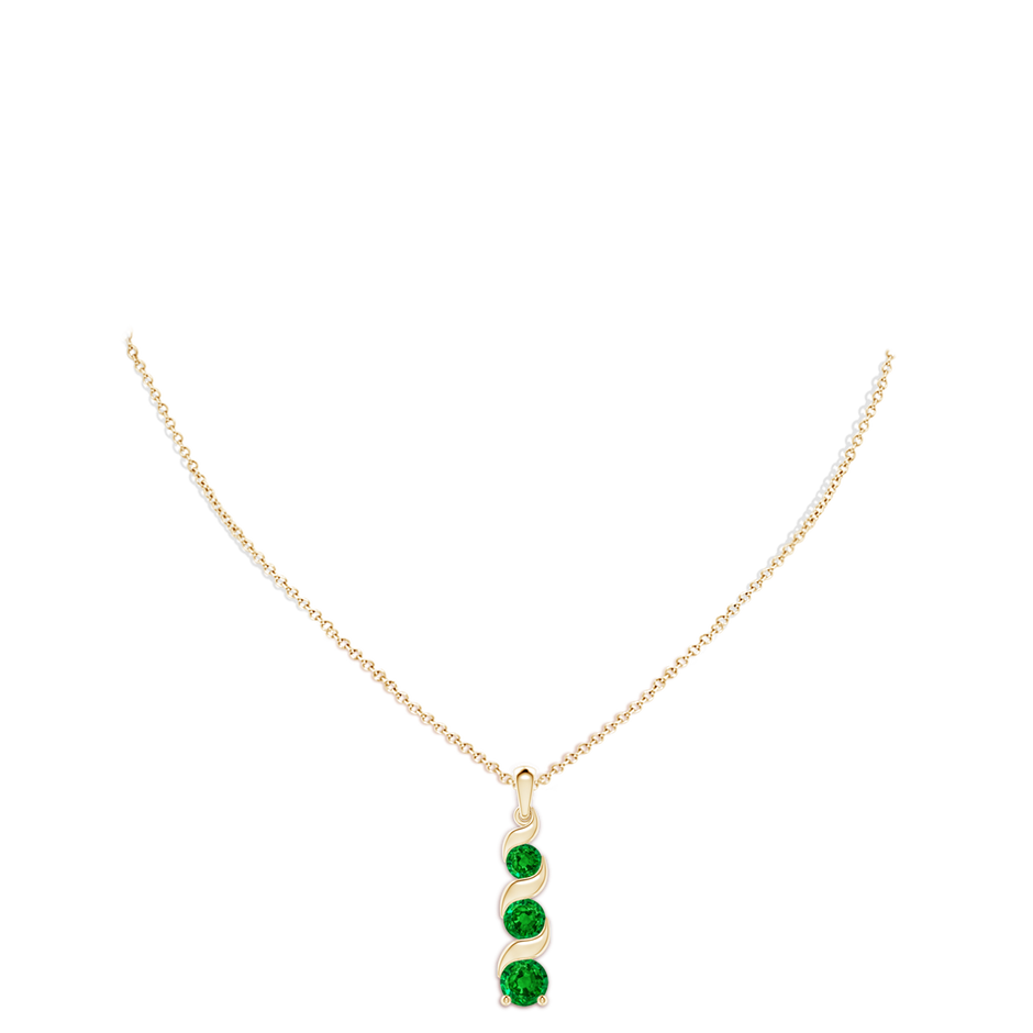 8mm AAAA Channel-Set Round Emerald Three Stone Journey Pendant in 18K Yellow Gold pen