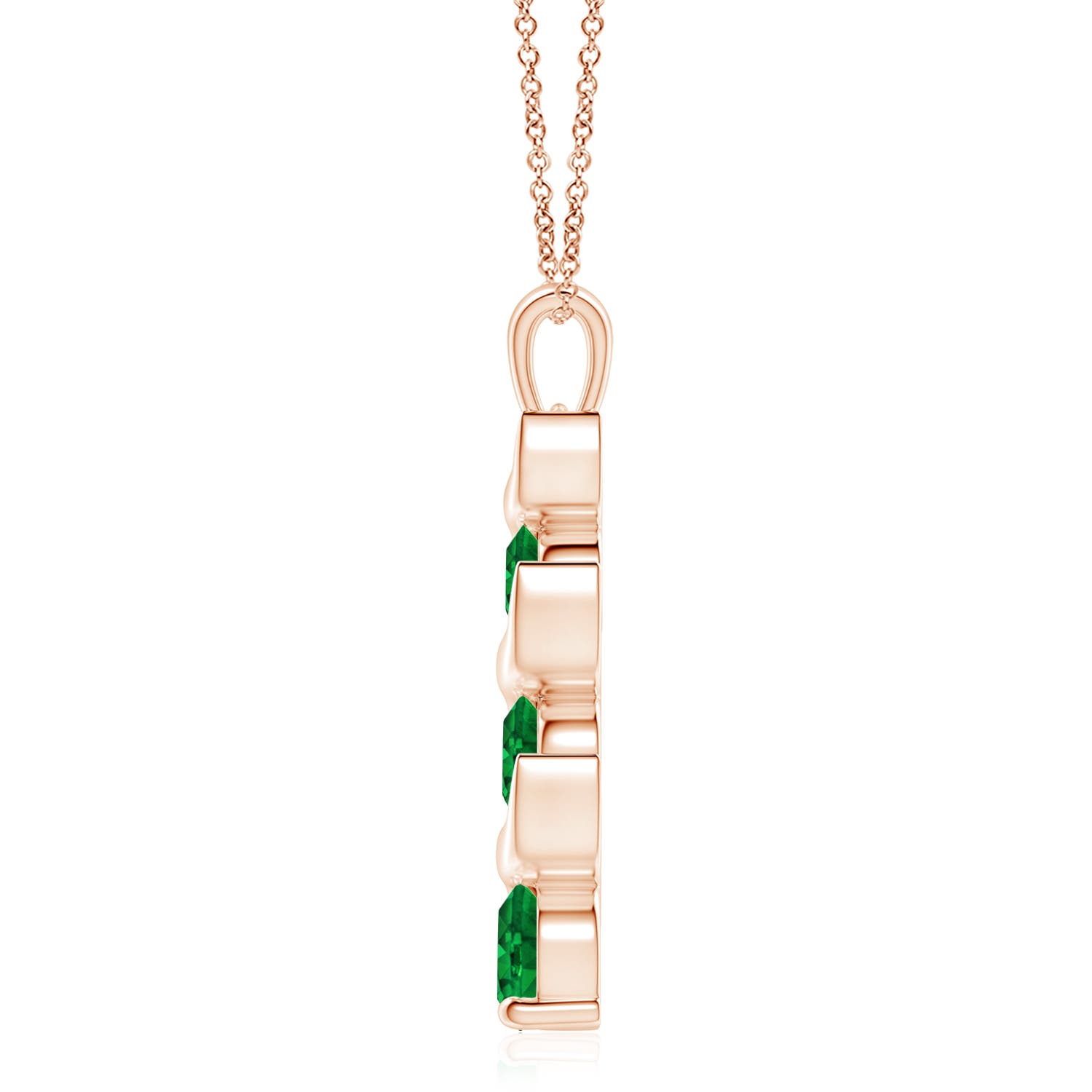 8mm AAAA Channel-Set Round Emerald Three Stone Journey Pendant in Rose Gold