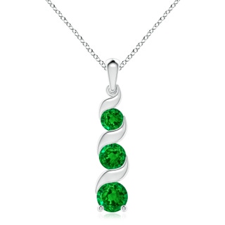 8mm AAAA Channel-Set Round Emerald Three Stone Journey Pendant in S999 Silver