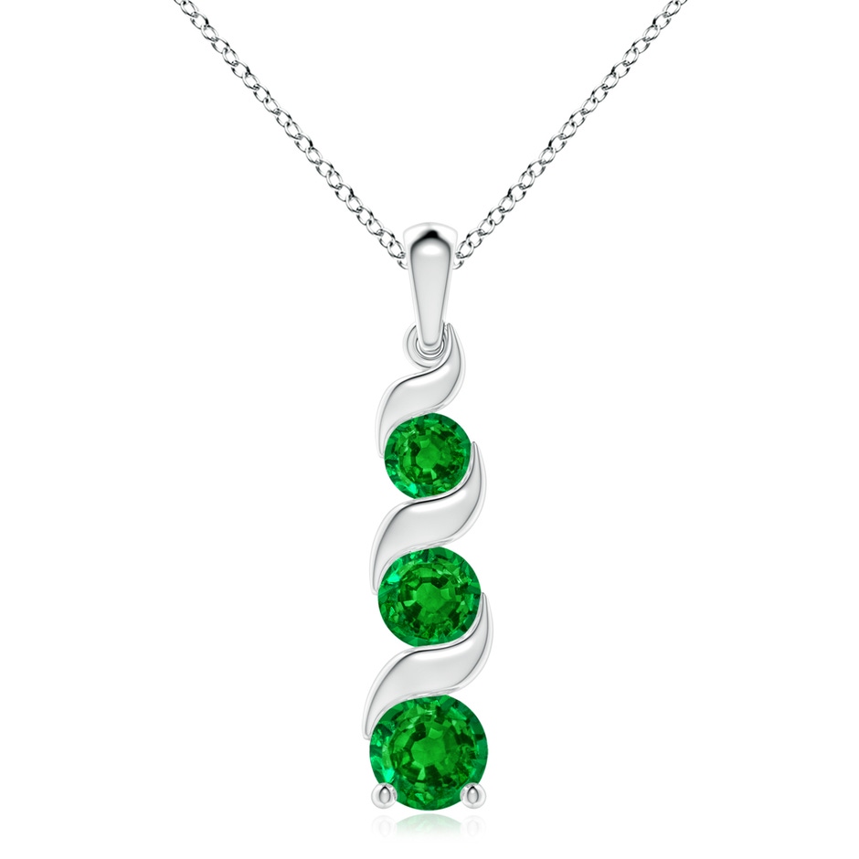 8mm AAAA Channel-Set Round Emerald Three Stone Journey Pendant in S999 Silver 