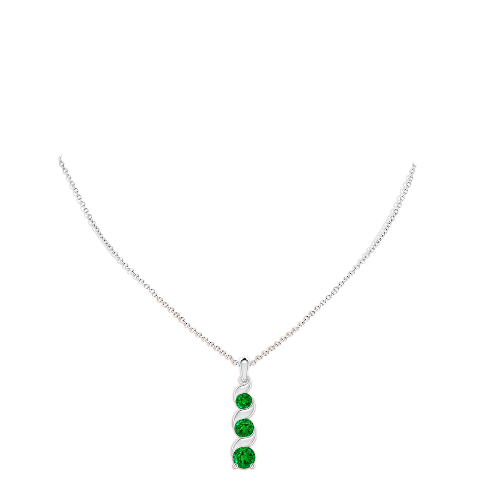 8mm AAAA Channel-Set Round Emerald Three Stone Journey Pendant in S999 Silver pen