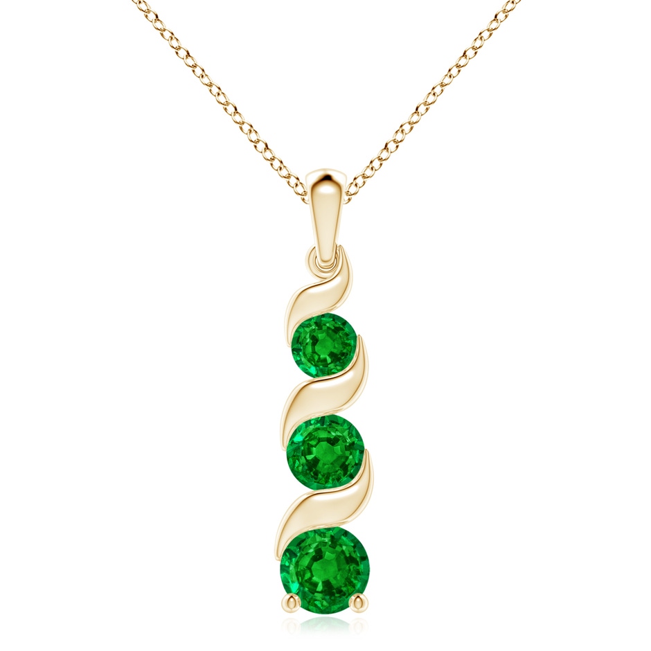 8mm AAAA Channel-Set Round Emerald Three Stone Journey Pendant in Yellow Gold 