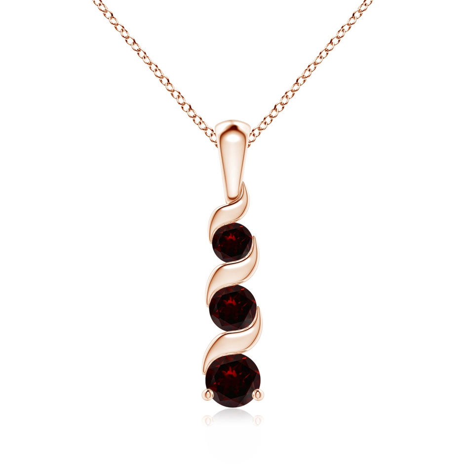 4mm A Channel-Set Round Garnet Three Stone Journey Pendant in Rose Gold 