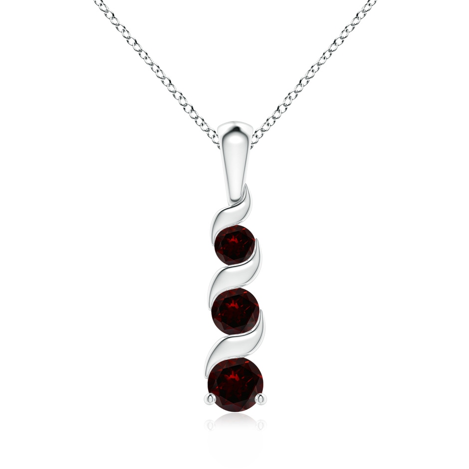 4mm A Channel-Set Round Garnet Three Stone Journey Pendant in White Gold 