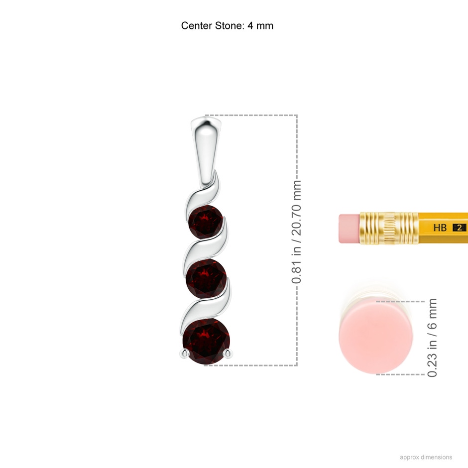 4mm A Channel-Set Round Garnet Three Stone Journey Pendant in White Gold ruler