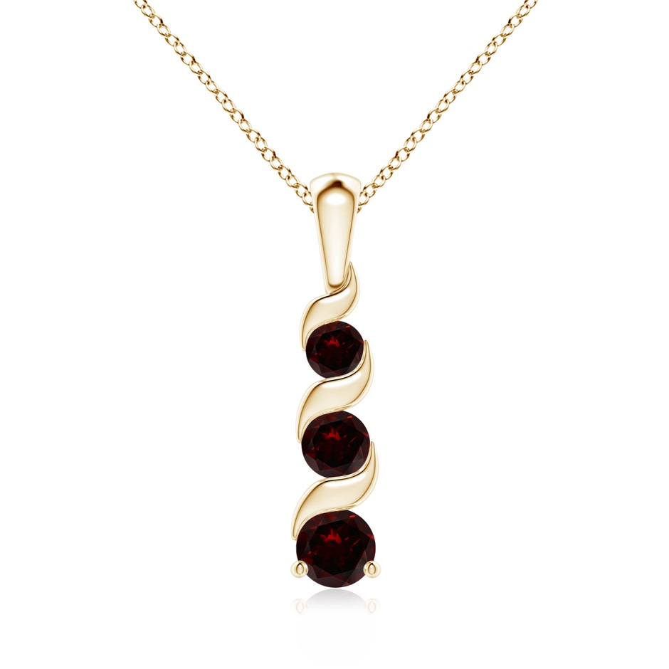 4mm A Channel-Set Round Garnet Three Stone Journey Pendant in Yellow Gold 