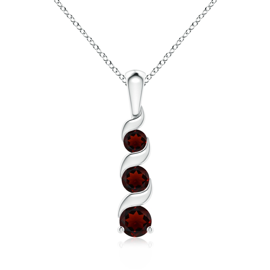 4mm AA Channel-Set Round Garnet Three Stone Journey Pendant in S999 Silver 