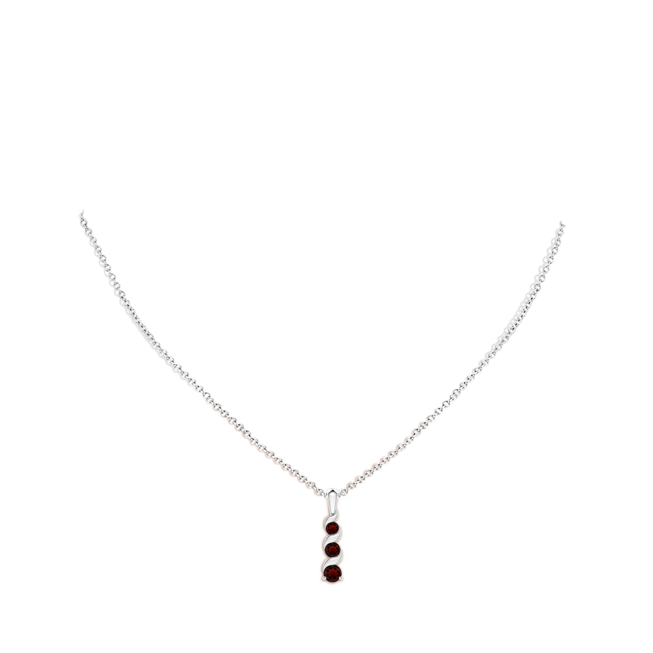 4mm AA Channel-Set Round Garnet Three Stone Journey Pendant in S999 Silver body-neck