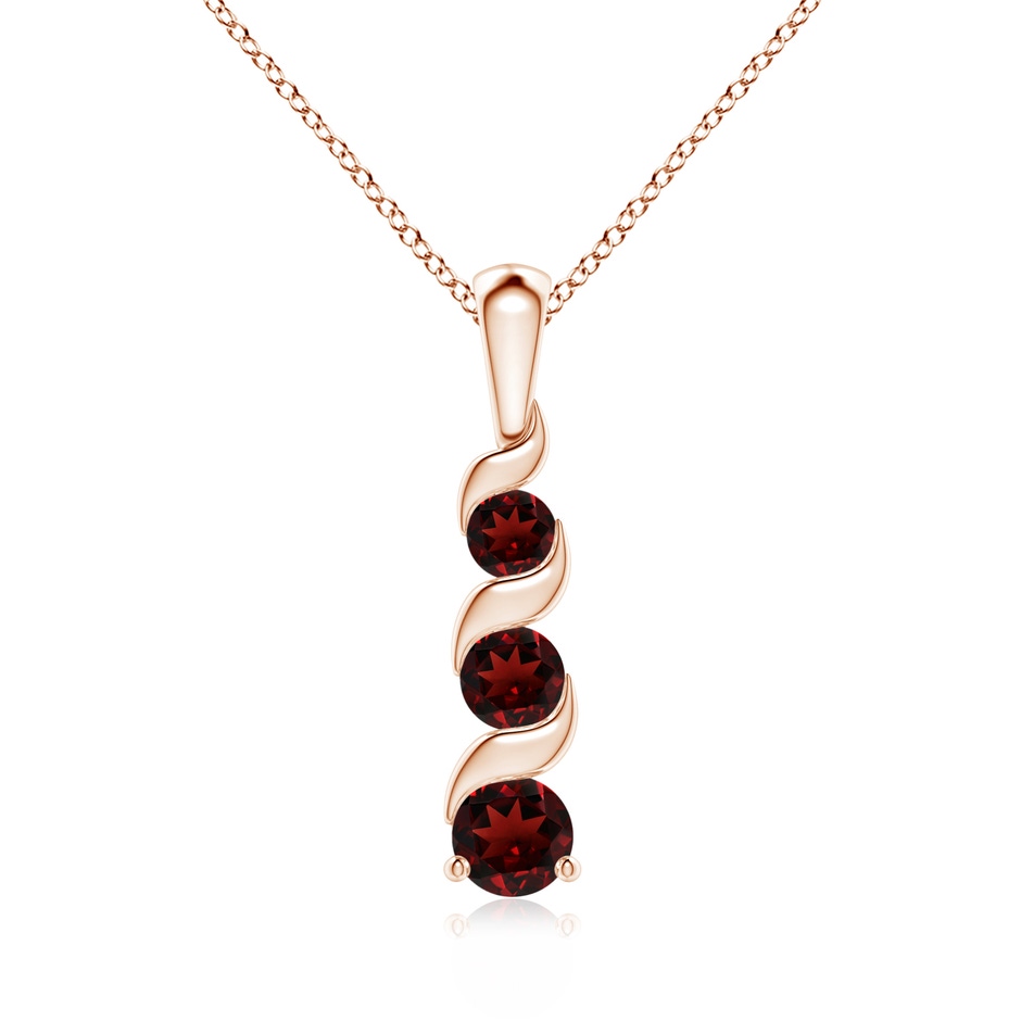 4mm AAA Channel-Set Round Garnet Three Stone Journey Pendant in Rose Gold 