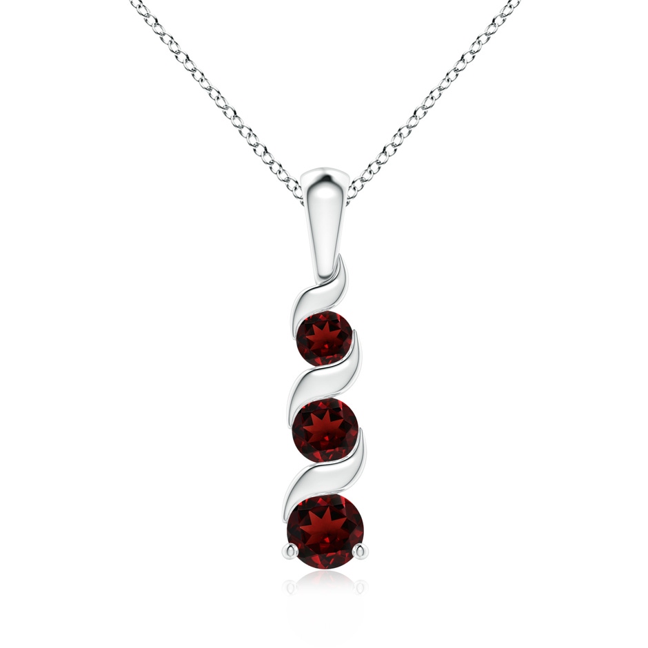 4mm AAA Channel-Set Round Garnet Three Stone Journey Pendant in White Gold 