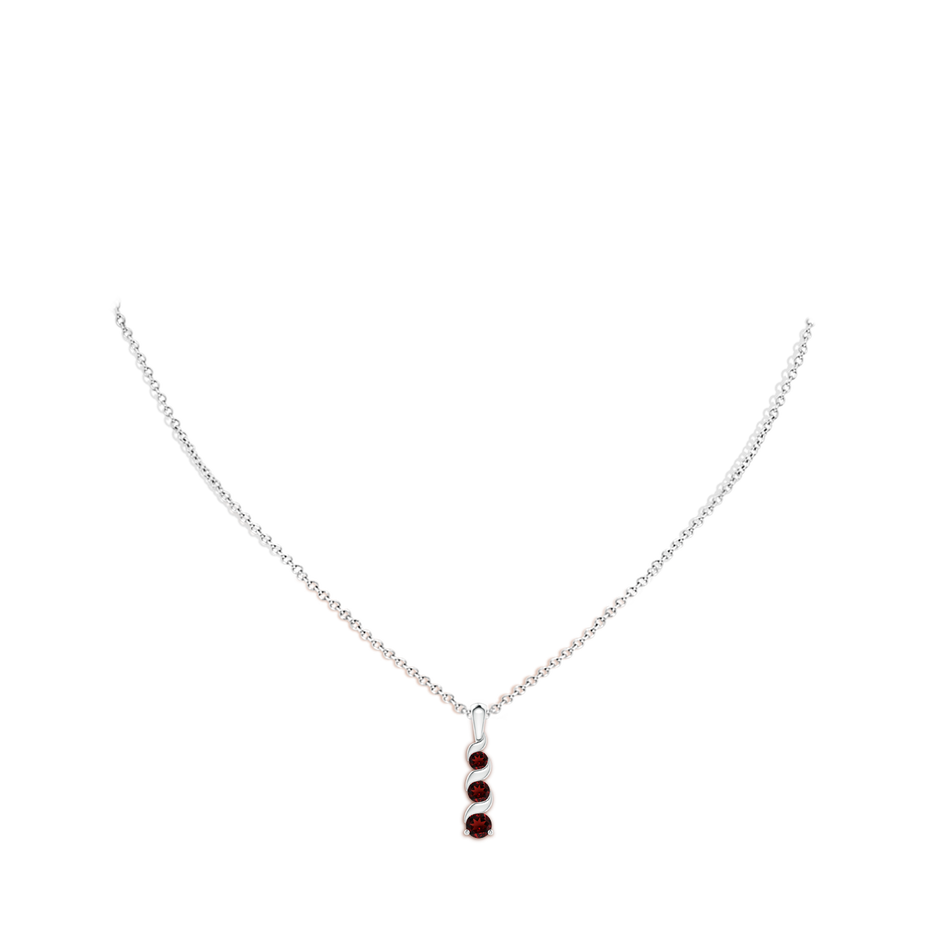 4mm AAA Channel-Set Round Garnet Three Stone Journey Pendant in White Gold body-neck