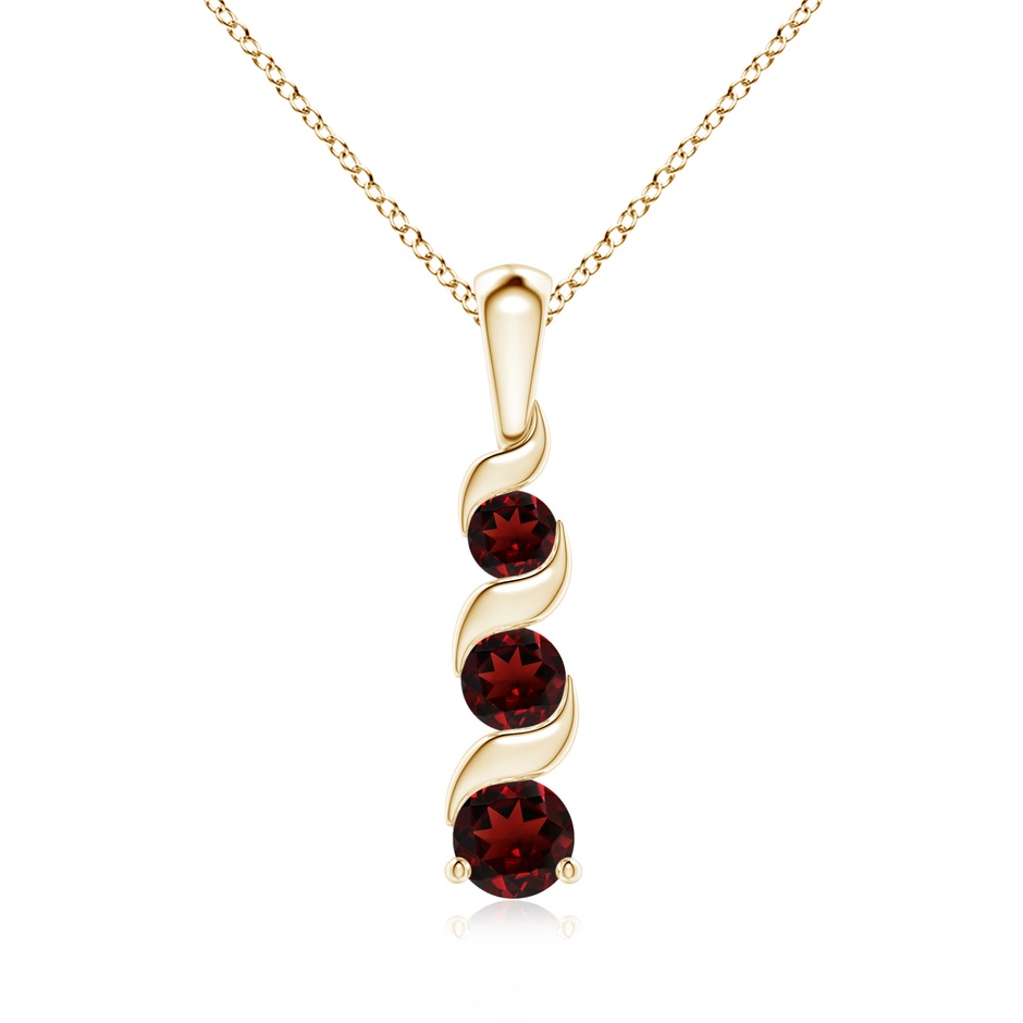 4mm AAA Channel-Set Round Garnet Three Stone Journey Pendant in Yellow Gold 