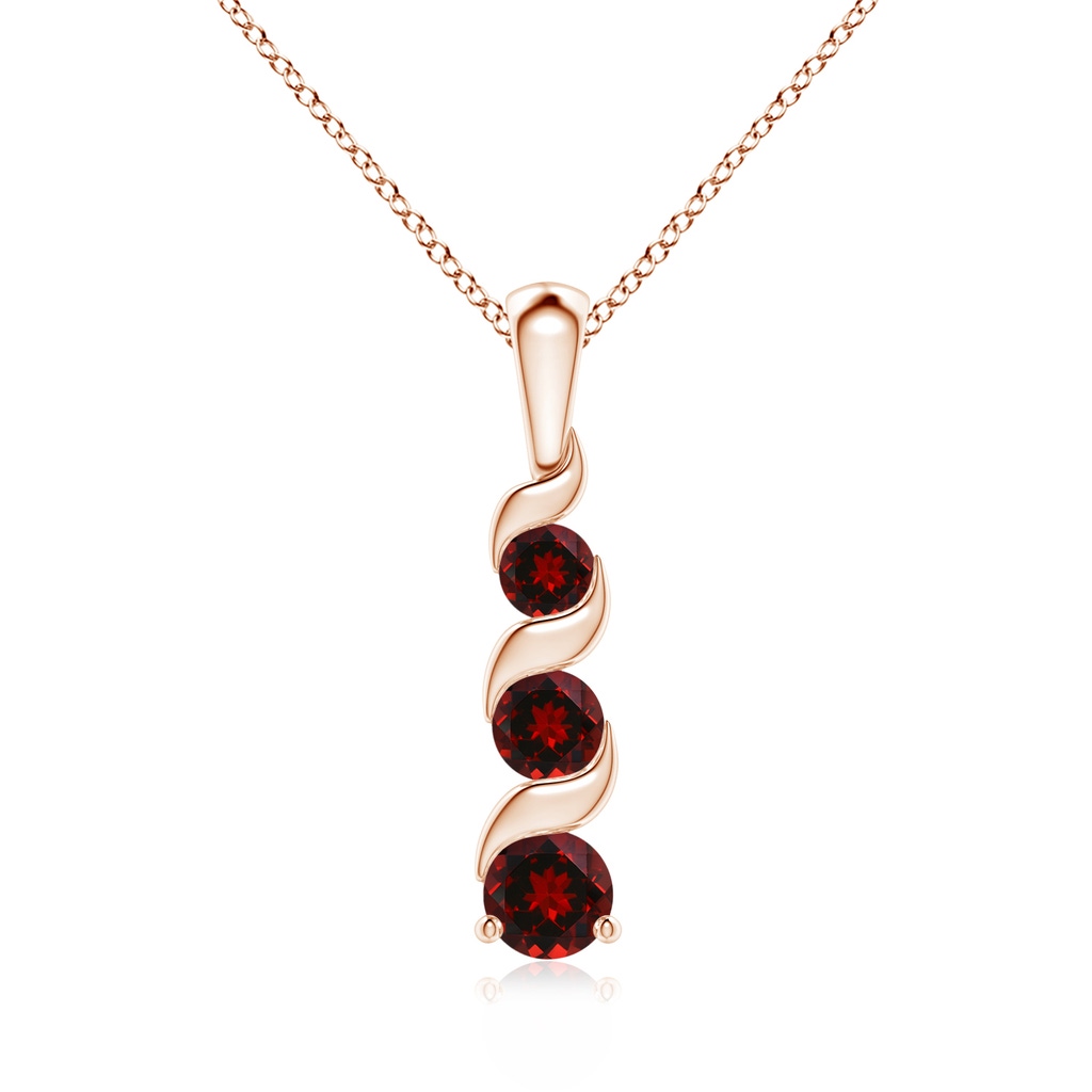 4mm AAAA Channel-Set Round Garnet Three Stone Journey Pendant in Rose Gold