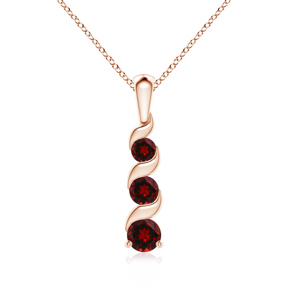 4mm AAAA Channel-Set Round Garnet Three Stone Journey Pendant in Rose Gold 