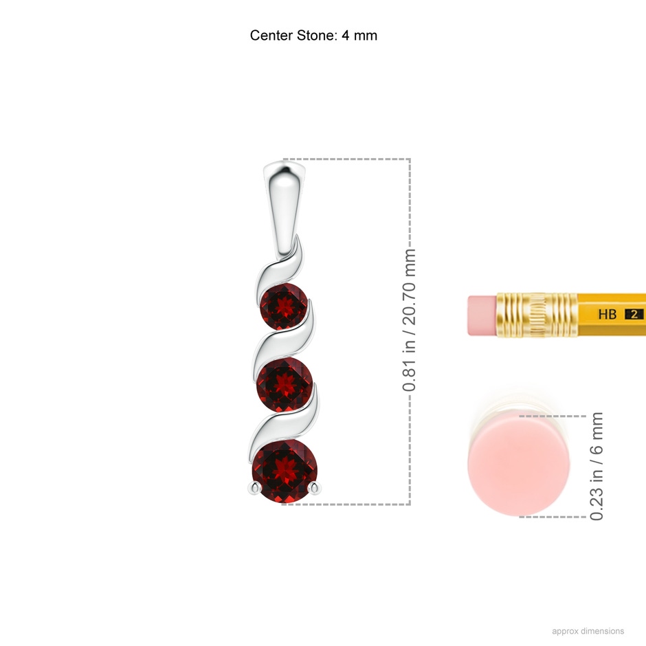 4mm AAAA Channel-Set Round Garnet Three Stone Journey Pendant in S999 Silver ruler
