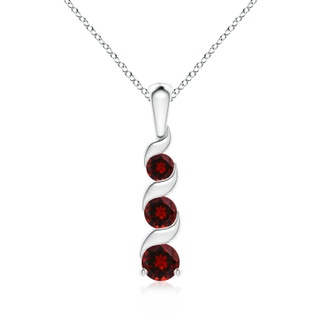 4mm AAAA Channel-Set Round Garnet Three Stone Journey Pendant in White Gold