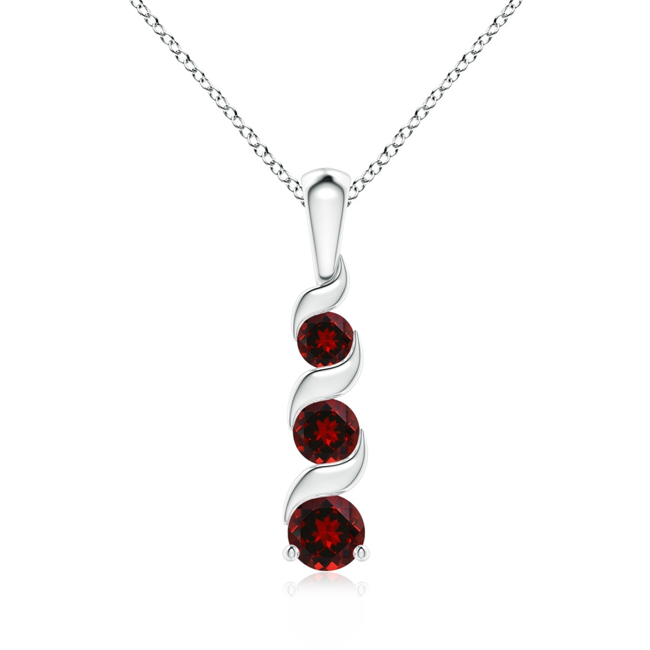 4mm AAAA Channel-Set Round Garnet Three Stone Journey Pendant in White Gold 