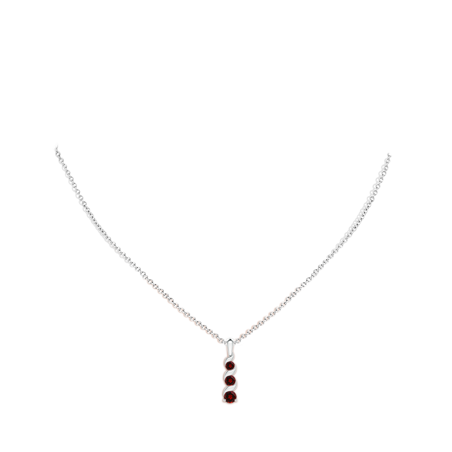 4mm AAAA Channel-Set Round Garnet Three Stone Journey Pendant in White Gold - body_neck