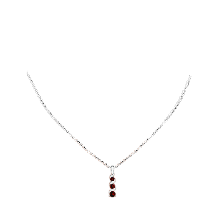 4mm AAAA Channel-Set Round Garnet Three Stone Journey Pendant in White Gold body-neck