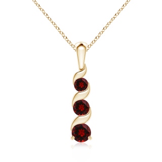 4mm AAAA Channel-Set Round Garnet Three Stone Journey Pendant in Yellow Gold