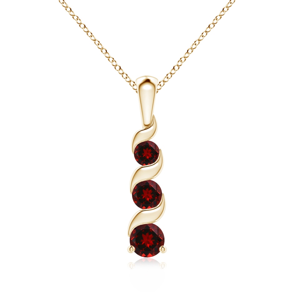 4mm AAAA Channel-Set Round Garnet Three Stone Journey Pendant in Yellow Gold 