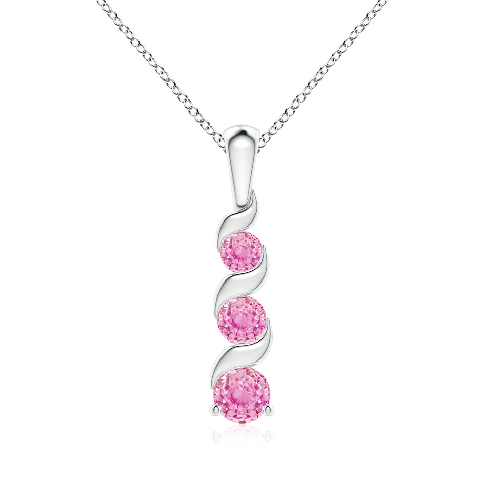 4mm A Channel-Set Round Pink Sapphire Three Stone Journey Pendant in White Gold 