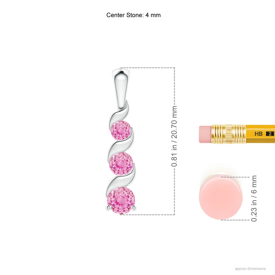 4mm A Channel-Set Round Pink Sapphire Three Stone Journey Pendant in White Gold ruler