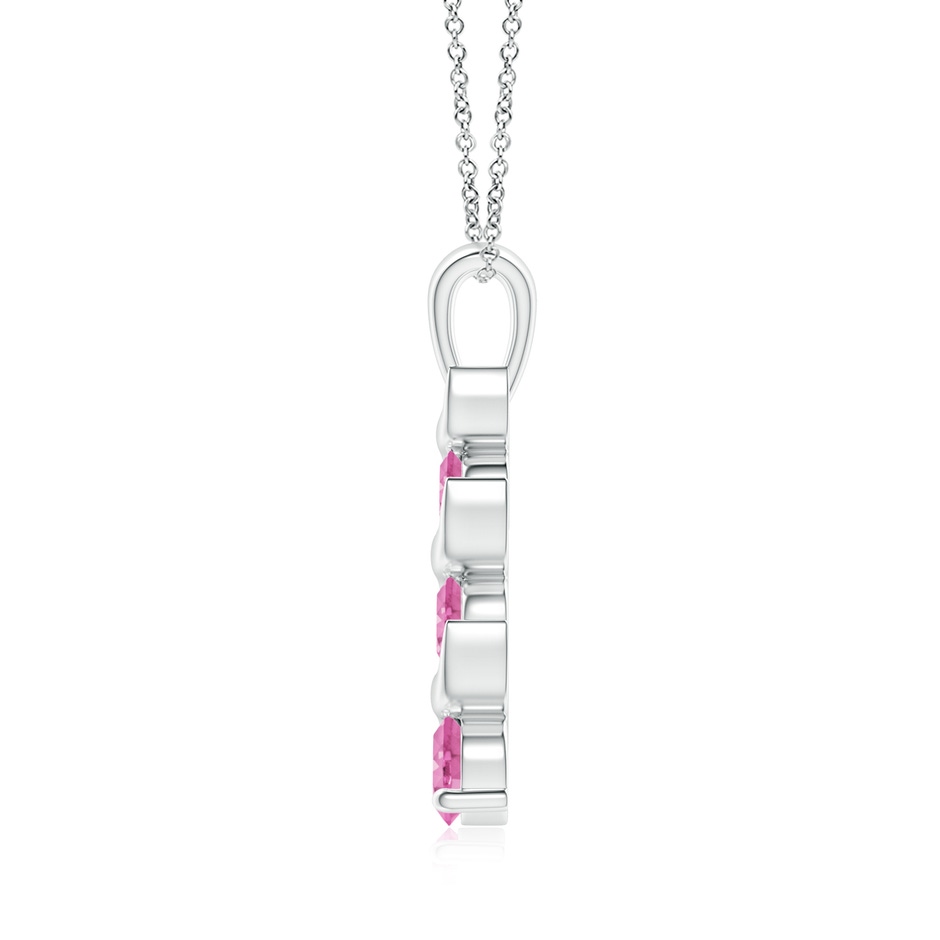 4mm AA Channel-Set Round Pink Sapphire Three Stone Journey Pendant in White Gold side-1