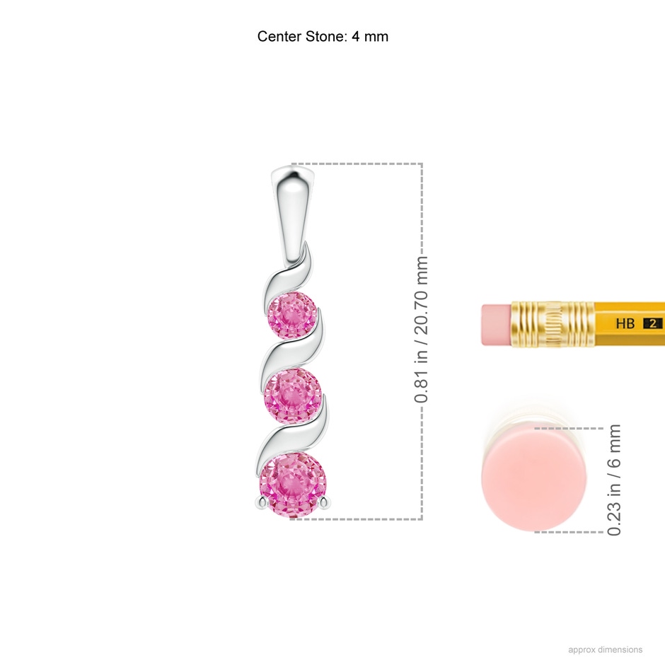4mm AA Channel-Set Round Pink Sapphire Three Stone Journey Pendant in White Gold ruler