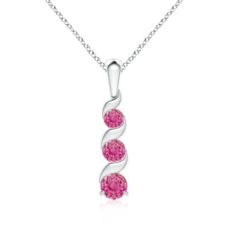 4mm AAA Channel-Set Round Pink Sapphire Three Stone Journey Pendant in White Gold