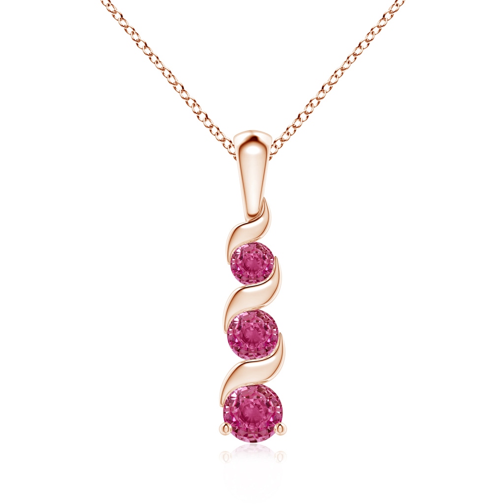 4mm AAAA Channel-Set Round Pink Sapphire Three Stone Journey Pendant in Rose Gold