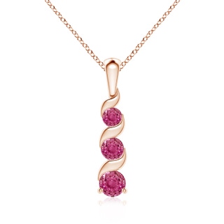 4mm AAAA Channel-Set Round Pink Sapphire Three Stone Journey Pendant in Rose Gold