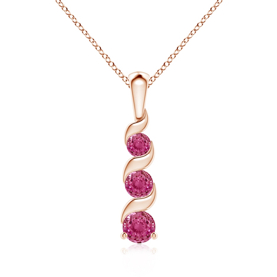 4mm AAAA Channel-Set Round Pink Sapphire Three Stone Journey Pendant in Rose Gold 